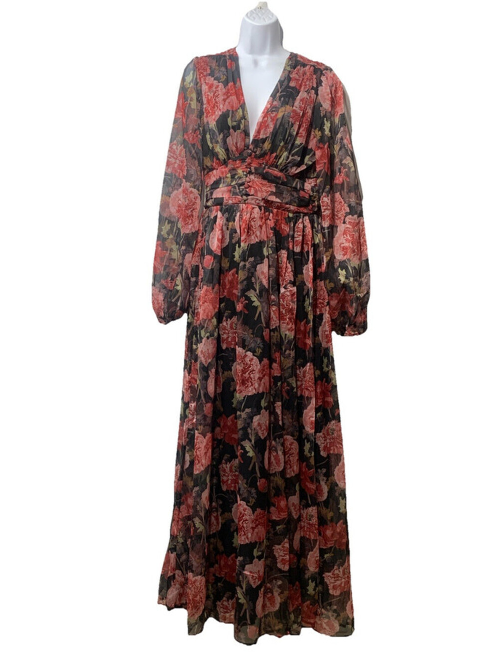 Lulus Pearl Women's Maxi Dress Long Sleeve Cocktail Dress Medium Burgundy Floral